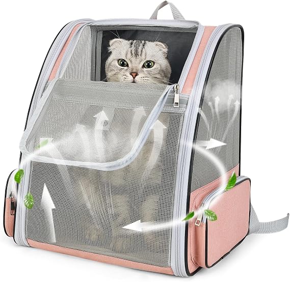Cat Backpack Carrier Large Pet Backpack for Small Dog Medium Cat Puppy Kitten Bunny up to 15lbs, Ventilated Mesh Dog Collapsible Travel Backpack for Hiking Walking Outdoor