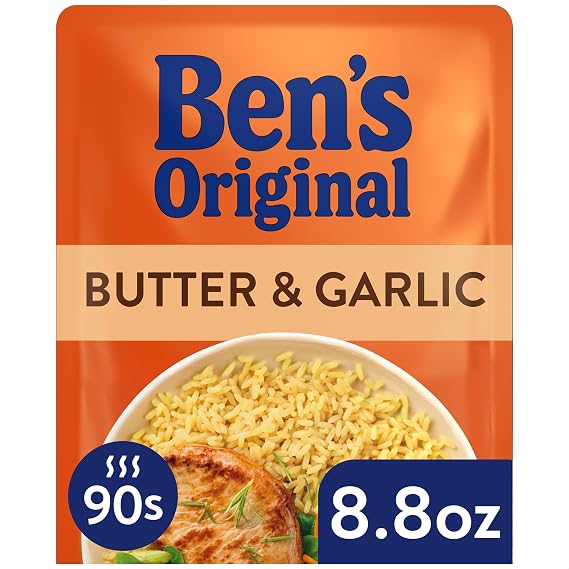 BEN'S ORIGINAL Ready Rice Butter and Garlic Flavored Rice, Easy Dinner Side, 8.8 oz Pouch