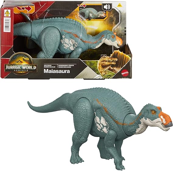 ​Mattel Jurassic World Rebirth Wild Roar Maiasaura Dinosaur Toy with Tail-Controlled Chomp Multi-Direction Attack & Sound, Posable & Digital Play, JGC82