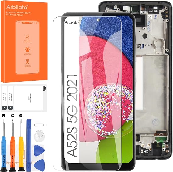 Incell Screen for Samsung Galaxy A52S 5G 2021 Screen Replacement for Samsung A528 LCD Screen SM-A528B,SM-A528N Touch Display Digitizer Assembly Repair Parts with Frame(Black No Figerprint Function )