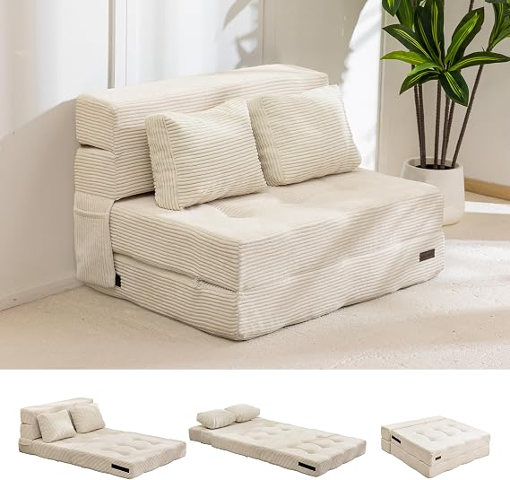MAXYOYO Sofa Bed Floor Sofa with 4-Piece Comfortable Folding Mattress 15 cm Thick and 2 Cushions Folding Sofa with Sleep Function Guest Mattress Foldable