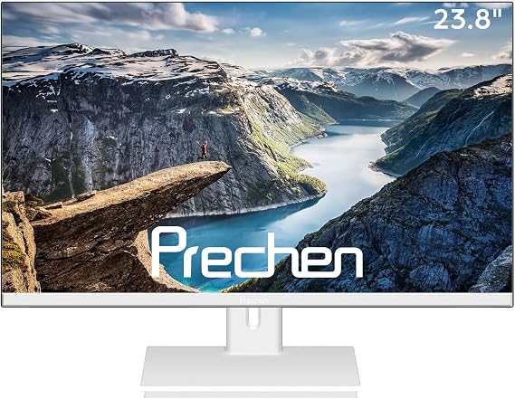 23.8 Inch Computer Monitor FHD 1920 x 1080 LED Screen Business Frameless Gaming Screen 75Hz PC Monitor VA 3000:1 HDMI VGA 4ms VESA Mounting Desktop Monitor for Office Work White
