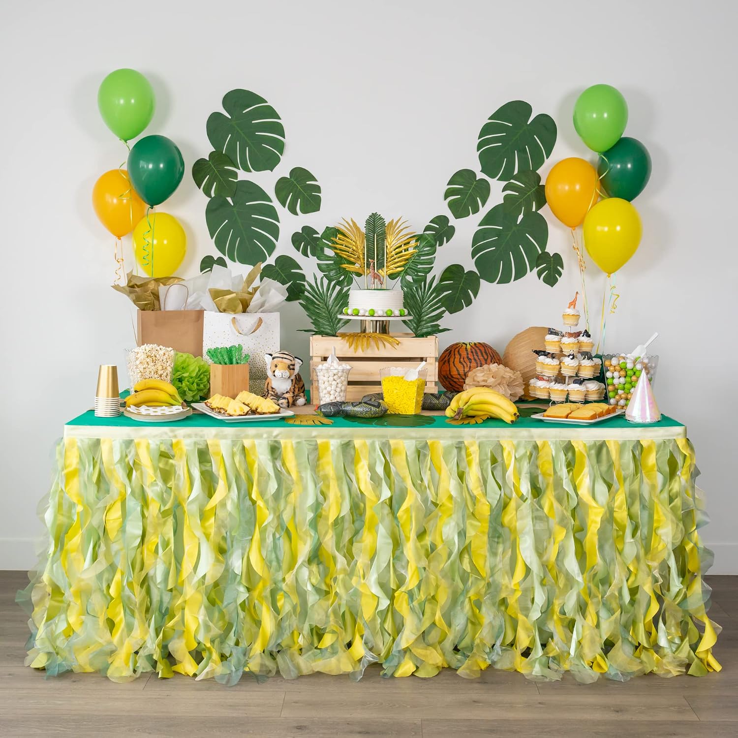 BLUEKATE Lemon Green Table Skirt. 9ft Table Skirt with Double Layer Organza! Jungle Theme Decorations, Birthday, Tropical Party Decorations. Tutu Table Skirts for Rectangle Tables 9ft