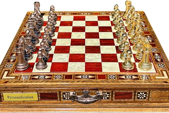 Handmade Luxury Chess Set Metal Chess Pieces with Wooden Storage Board Premium Classic Chess Game for Adults and Kids Ideal Gift for Men and Women (Medium: 33 x 33 x 7 cm (12.6" x 12.6" x 2.8"))