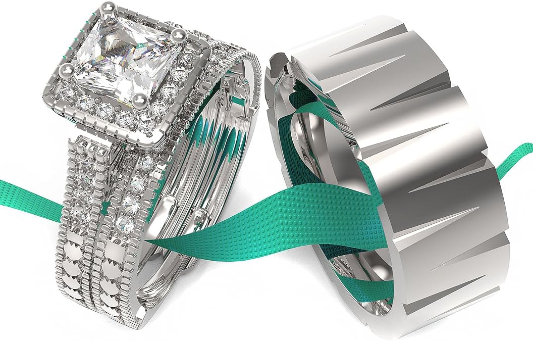 TWO RINGS Wedding Ring Sets His And Hers Promise Ring Couples Bridal Sets Women 925 Sterling Silver Moissanite Man Wedding Bands