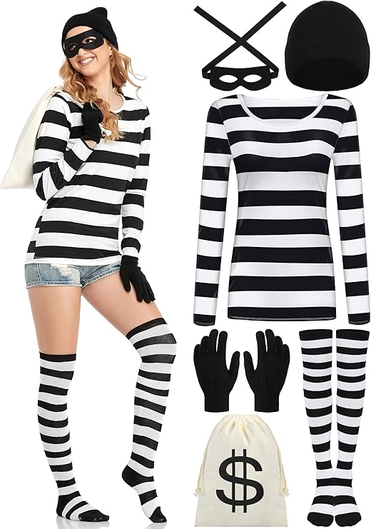 URATOT Robber Costume Women, Thief Themed Burglar Accessories for Halloween