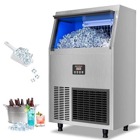 Coolake Commercial Ice Maker Machine, 200 lbs per 24 Hours with 45 lbs Storage, Air Cooled Under Counter Cube Ice Maker, Stainless Steel Self Contained Ice Machine for Home Bar Garage Outdoor