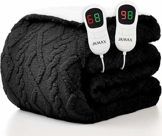 JKMAX Heated Electric Blanket King Size-100"x90" Heating Blanket with 10 Heating Levels & 5 Time Settings Over-Heat Protection,Winter Warmer for Adults with ETL Certification(Black)