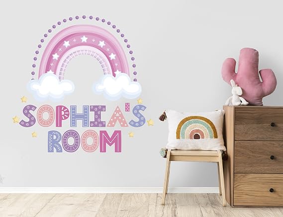 Rainbow Wall Decals - Personalized Unicorn Wall Decals for Girls Bedroom - Unicorn Name Wall Decal - Unicorn Room Decor for Girls Bedroom - Unicorn Sticker Wall Decor (Pink Rainbow)