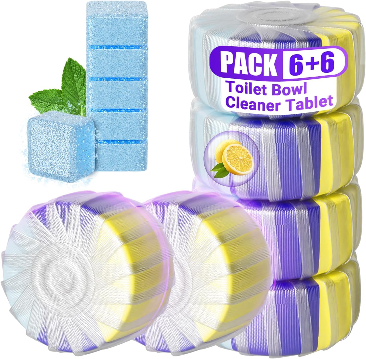 Upgraded Toilet Blocks for Cisterns, 12PCS Triple Effect Toilet Cleaner with 6PCS Toilet Tank Cleaners Tablets with Bleach, Toilet Bowl Cleaner Tablets Drop in Tank for Deodorizing & Descaling