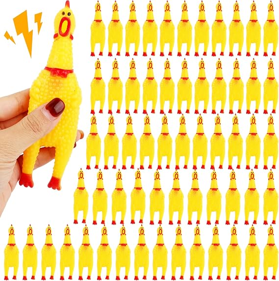 60 Pack 6 Inch Screaming Chickens Toys Novelty Squeaky Chicken Toys Yellow Squeaky Rubber Chicken for Party Prank Novelty Favors Family Game Pet Toys Noise Maker
