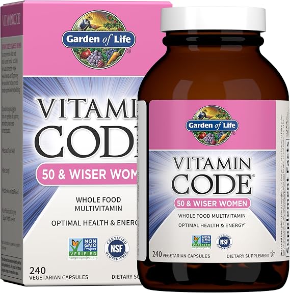 Garden of Life Vitamin Code Multivitamin for Women 50 & Over, 240 Capsules, Vitamins for Women 50 Plus with B Vitamins, Vitamins A, C, D3, E & K, CoQ10, Probiotics & Enzymes