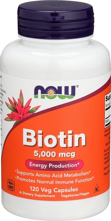 NOW Biotin 5,000 mcg - 120 VCaps (Pack of 2 Bottles)