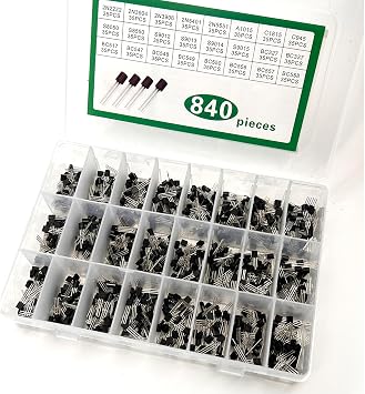 Mustpoint 840Pcs TO-92 Transistor Assortment Kit 24 Values Specifications NPN PNP in-line Triode Set