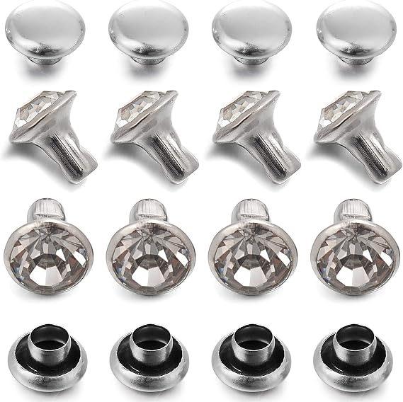 200 Sets Cz White Clear Crystal Rivets Rapid Rhinestone Silver Color Stud Rivets fit for DIY Leather-Craft and Garment (4 MM)