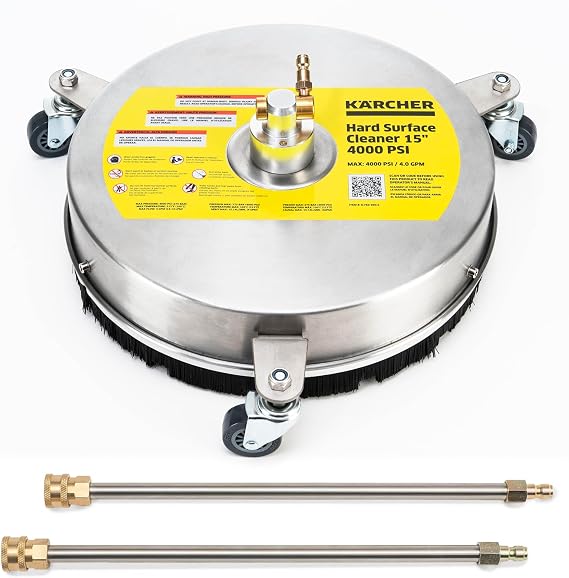 Karcher Pressure Washer Surface Cleaner 15", 3 Wheels, Stainless Steel, Quick Connect, 4000 PSI, Ideal for Driveways, Patios, Decks, Sidewalks