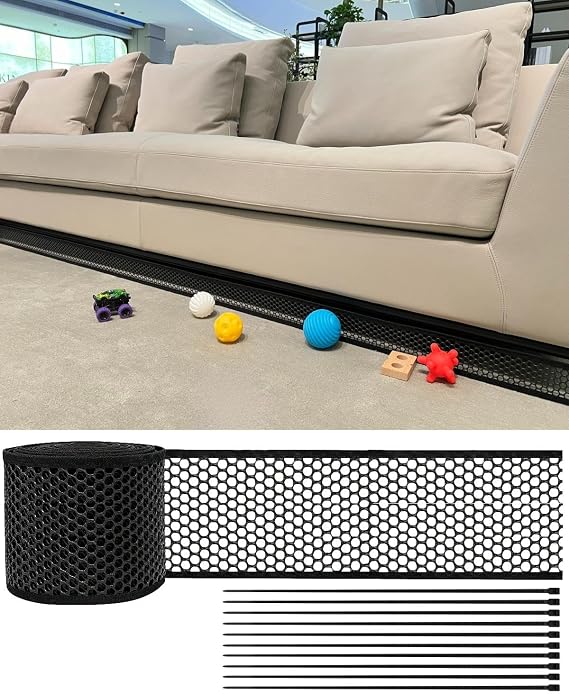 Under Couch Blocker, 394 x 5.9 Inches, Black | Under Bed Toy Blocker for Kids & Pets, Stop Toys Falling Under Furniture, Includes 10 Zip Ties, Couch Gap Blocker Accessories