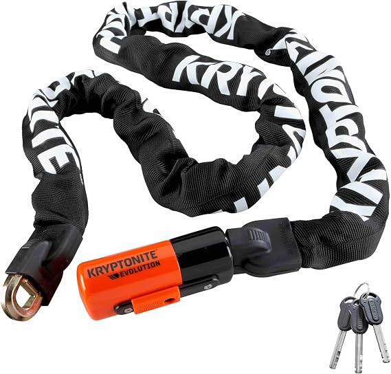 Kryptonite 1016 Evolution 9.7 Pound Integrated Bike Chain - 5.25 ft Long 10mm Steel Chain with Keys for Bicycles; E-Bikes; Motorcycles; Scooters
