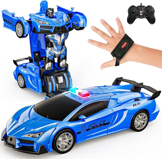 Tecnock 2026 Remote Control Cars Gesture Sensing, Transform Robot RC Cars for Kids, 2.4GHz One Button Transformation Robot Toy with LED Lights, Police Car Toy Gift for Age 4-12 Boys/Girls