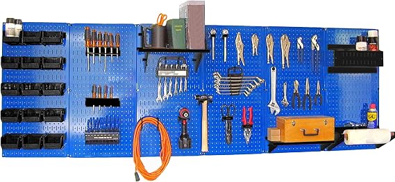 Wall Control Pegboard Organizer 8 ft Pegboard Master Workbench Kit with Blue Toolboard and Black Pegboard Hooks