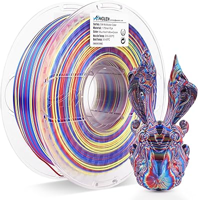 AMOLEN Silk PLA 3D Printer Filament, Shiny Multicolor Rainbow PLA Filament 1.75mm, Fast Color Change PLA 3D Printing Filament for Most FDM 3D Printer, Blue Red YellowGreen
