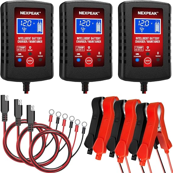 3-Pack 1.75A Car Battery Charger, 6V &12V Smart Battery Trickle Charger