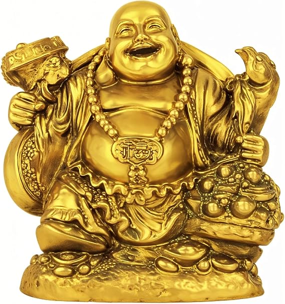 TIED RIBBONS Laughing Buddha Statue for Buddha Decor | Golden, Resin | 4.7 inch Height | Feng Shui Decor for Home Office Return Gifts Good Luck | Happy Buddha Gift for Lunar New Year Decorations