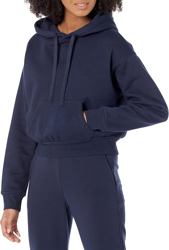 Amazon Essentials Women's Relaxed Fit Crop Pullover Hoodie Sweatshirt with Drawstring, Soft (Available in Plus Size)
