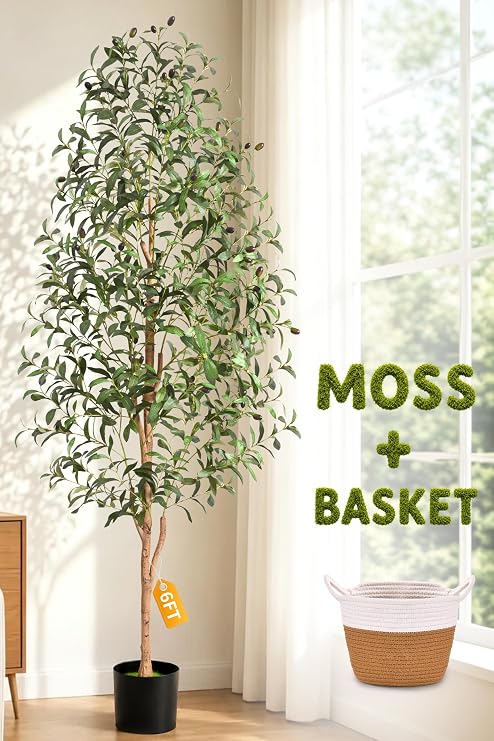 Yastouay 6 FT Olive Trees Artificial Indoor with Planter & Basket Look Real