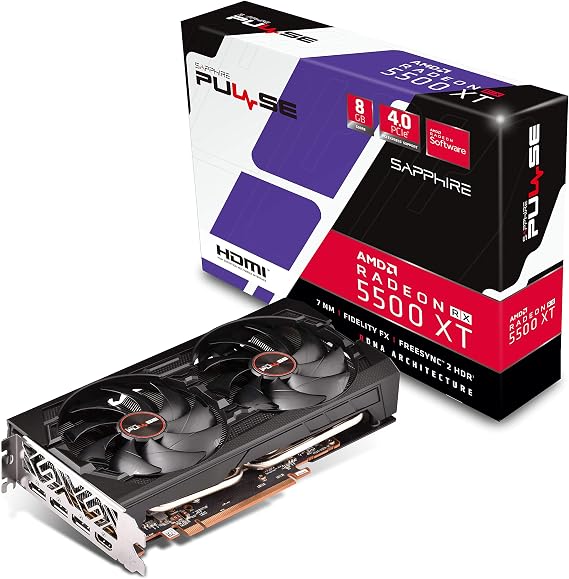 Sapphire 11295-01-20G Radeon Pulse RX 5500 XT 8GB GDDR6 HDMI/Triple DP OC w/Backplate (UEFI) PCIe 4.0 Graphics Card