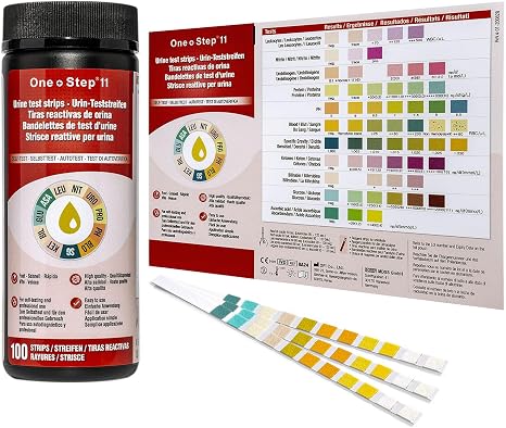 Health test for 11 indicators with function control - 100 urine test strips with reference colour card
