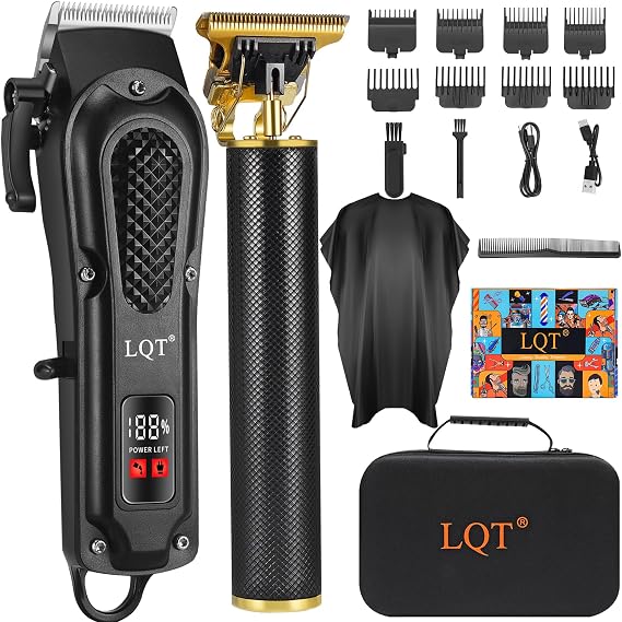 Hair Clippers for Men, Cordless Clipper & T-Blade Trimmer Set with Case