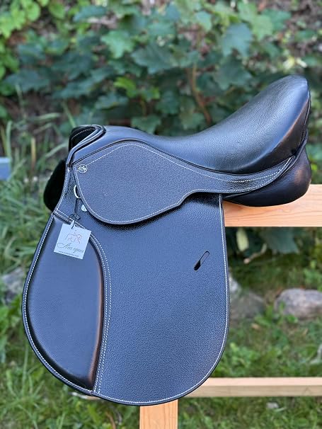 Premium Full Grain Black Leather Jumping English Saddle 16 and 17 Inch Comfortable Seat (17")