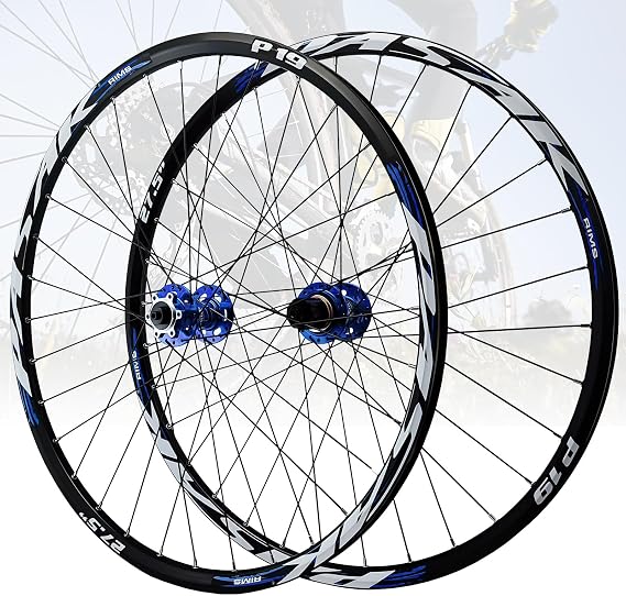 Mountain Bikes Wheelset 26" 27.5" 29" Quick Release Front And Rear Wheels Disc Brake 32Holes Hubs For 7/8/9/10/11/12 Speed Cassette(Blue,27.5in)