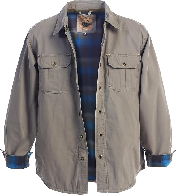 Gioberti Men's 100% Cotton Brushed and Soft Twill Shirt Jacket with Flannel Lining