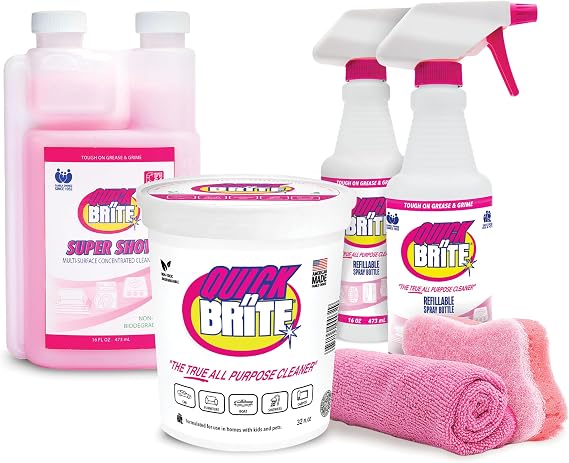 Quick 'n Brite Ultimate Cleaning Kit Includes 32oz Paste, 16oz Super Shot, 2 Refillable Spray Bottles, Microfiber Towel, Scrubber Sponge & Quick Start Guide All Purpose Cleaner - Made in the USA
