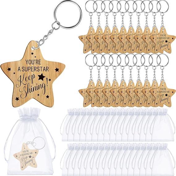 50 Pieces School Leaver Star Keyring Gifts Class of 2026 End of Year Token Favor Teacher to Pupil Leaving Gift Believe Yourself End of Term Gifts for Children Wooden Token