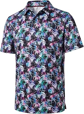 Golf Shirts for Men Dry Fit Short Sleeve Print Performance Moisture Wicking Polo Shirt