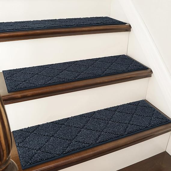 COSY HOMEER Edging Stair Treads Non-Slip Carpet Mat 28inX9in,15pc,Navy