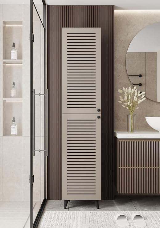 Furnitt Home Multi-Purpose High Cabinet with Shutter Cover – MDF Body, Storage Unit with Shelf, Pantry Cabinet, Kitchen Cabinet, Bathroom Cabinet, Plastic Leg (Beige)