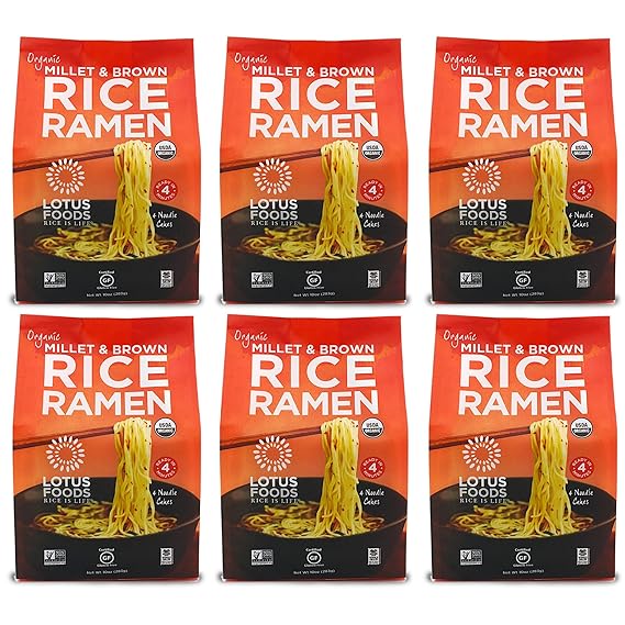 Lotus Foods Organic Millet & Brown Rice Ramen - 10 Oz Bags (Pack of 6) | Gluten Free Rice Ramen, Whole Grain Ramen Noodles, Low Sodium Rice Noodles, USDA Organic, Vegan