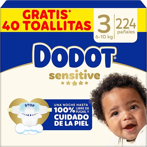 Dodot Sensitive Baby Diapers, Size 3 (6-10 kg), 224 Nappies + Gift of 40