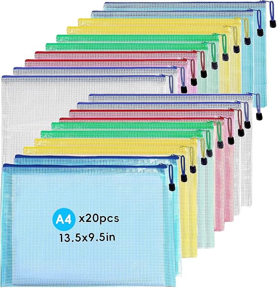 Plastic Wallet,Zip Wallets A4,20 Pcs A4 Zip Wallet Document Wallets,Zip Folder,Zipper Bags for School Office Supplies, Travel,Home.