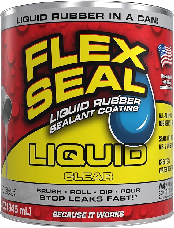 Flex Seal Liquid, Rubber Coating Sealant, Waterproof, Flexible, Breathable, and UV Resistant, Roof Repair, Basements, RV, Campers, Trailers, Marine, EPDM, Masonry, Clear, 32 oz