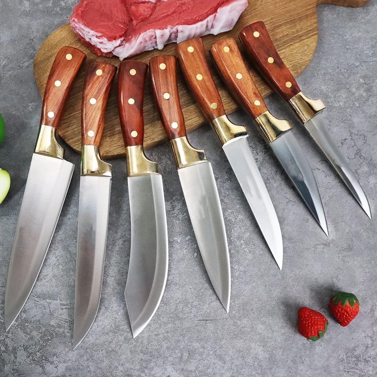 Kitchen Knife Sets, 7pcs 50Cr15Mov Chef Knife Japanese Boning Slicing Knife Fruit Meat Vegetable Cutting Peeling Utility Knives Kitchen Accessories