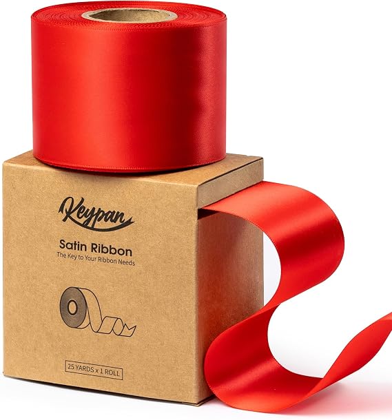 Keypan Red Wide Satin Ribbon, 2.5 Inches, 25 Yards