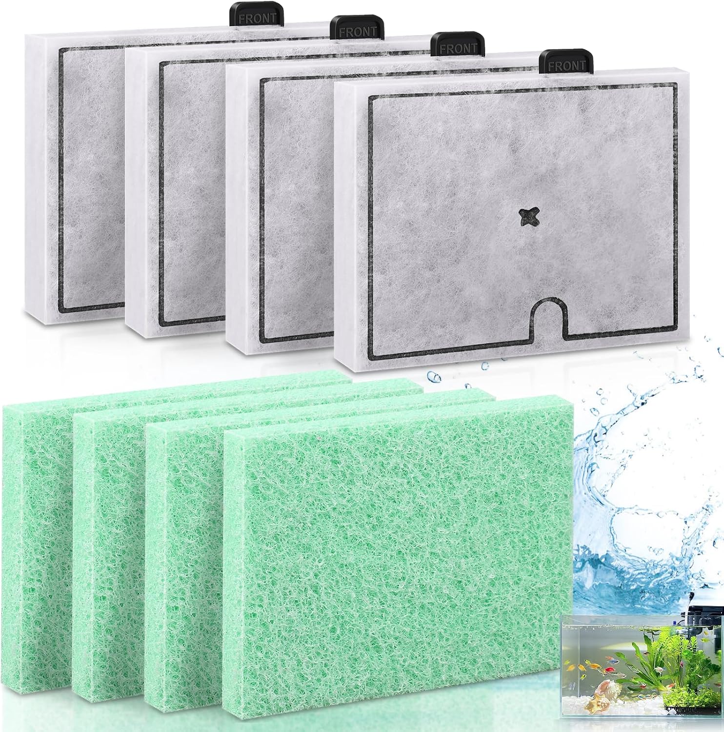 Fish Tank Filter Cartridges Compatible with Interpet Internal Cartridge Filter CF1, Double Filtering Aquarium Filter Cartridges Replacement CF1 Filter Service Pack 4 Months 4 White, 4 Green