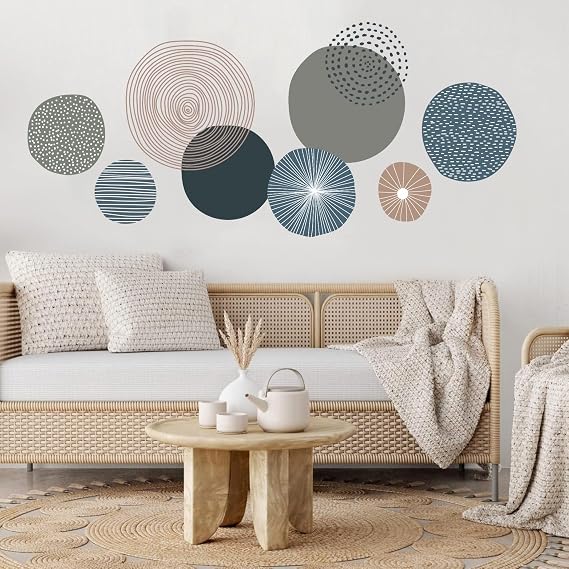 TOARTi Boho Mid-Century Wall Decals Round Modern Peel and Stick Wall Stickers for Nursery Bedroom Living Room Office Home Decor