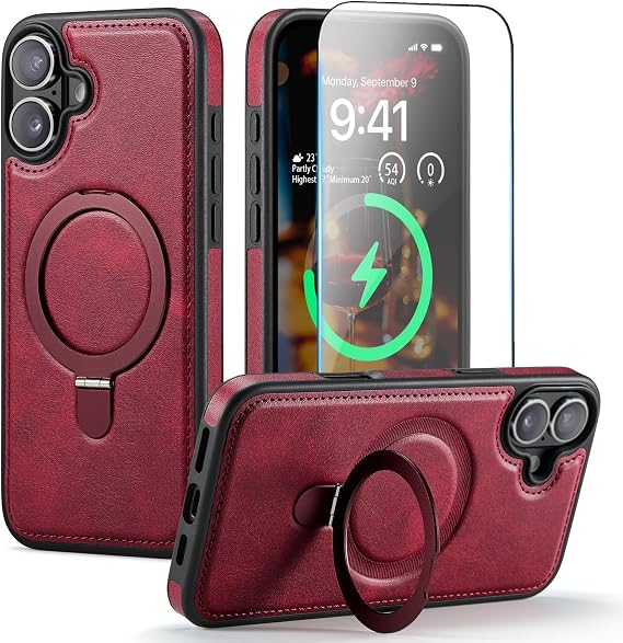 for iPhone 16 Case with Stand Compatible with Magsafe, Red