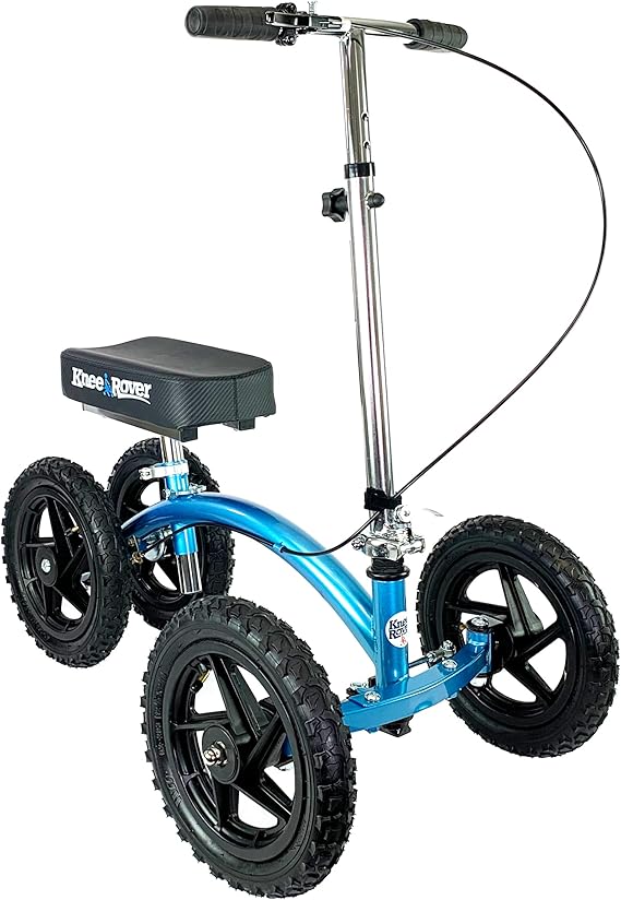 KneeRover Quad All Terrain Knee Scooter for Adults for Foot Surgery Heavy Duty Knee Walker for Broken Ankle Foot Injuries Recovery - Leg Scooter Best Knee Crutch Alternative Metallic Blue